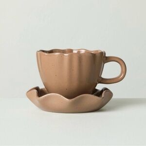 Hearth & Hand Magnolia 5oz Scalloped Stoneware Espresso Cup & Saucer Set Tan